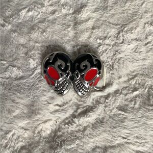 Double Red Eye Skull Belt Buckle red eyes color Silver modern